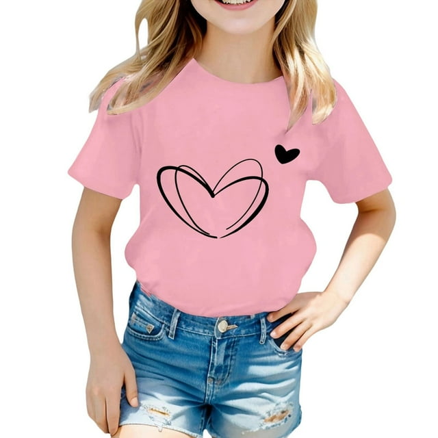 Chemises pour Enfants Filles Imprimées Manches Courtes Col Rond Vêtements d'Été pour Filles 4-5 Ans