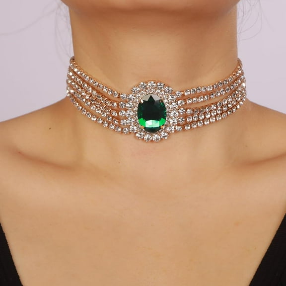 5Tier Boho Fashion Prom Shinny Rhinestones Circle Choker Necklace Dainty Layered Sexy Body Chain Choker Necklace Dainty Green Blue Silver Halloween Christmas Necklace Jewelry Gift for Women