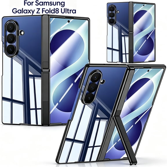 Sanwo for Samsung Galaxy Z Fold 8 Ultra 2026 case,Rugged Cover with Hinge Protection & Hidden Kickstand,Built-in Screen Protector Slim Glossy Full-Body Cover,Black(HD Film)