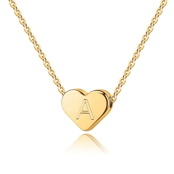 Turandoss - Heart Initial Necklaces for Women - 14K Gold Filled Heart