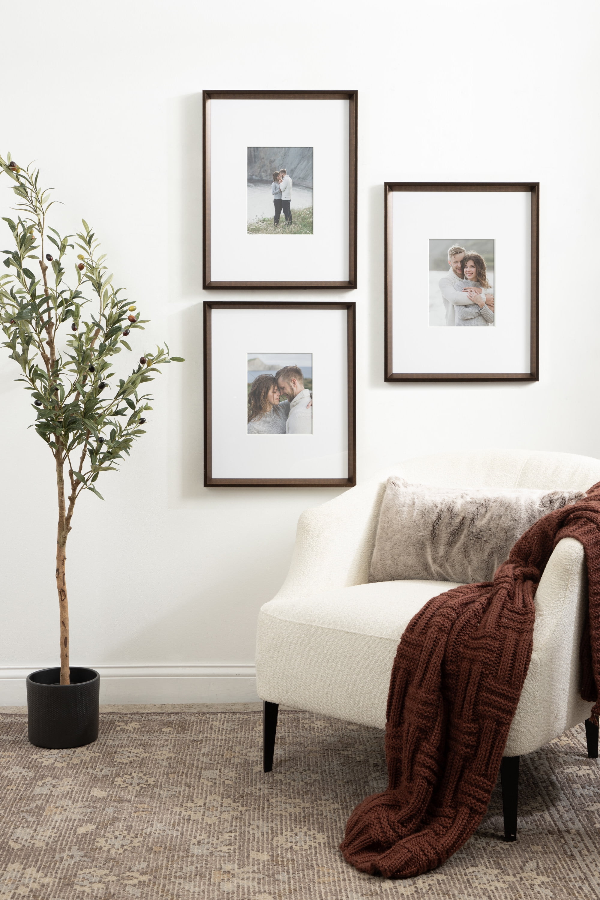 Kate and Laurel Calter Modern Wall Picture Frame Set of 3, 16x20 matted to 8x10, Bronze, Transitional Three-Piece Frame Set for Gallery Wall Frame Set in Living Room Wall Decor