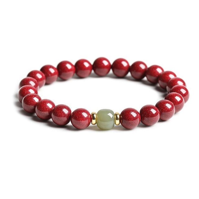 Pulsera de cinabrio con cuentas de jade de 8 mm de un solo lazo para mujer