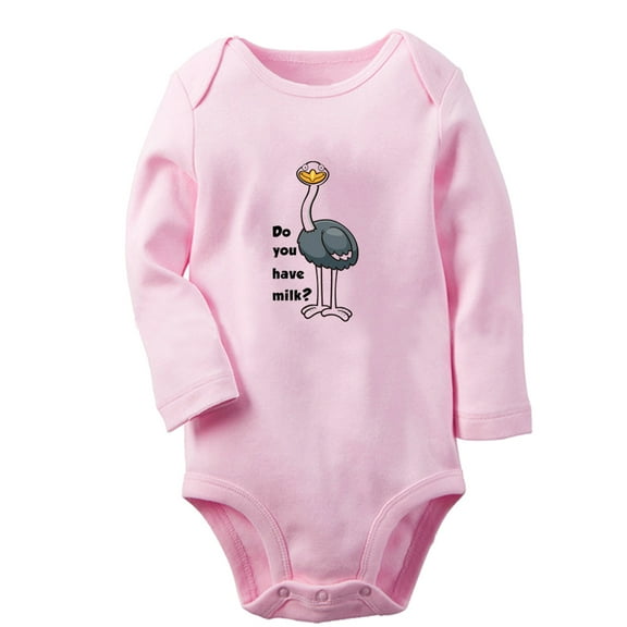 iDzn Do You Have Milk Funny Rompers, Newborn Baby Unisex Bodysuits, Infant Animal Ostrich Graphic Jumpsuits, Toddler Kids Long Sleeve Oufits (Pink, 0-6 Months)