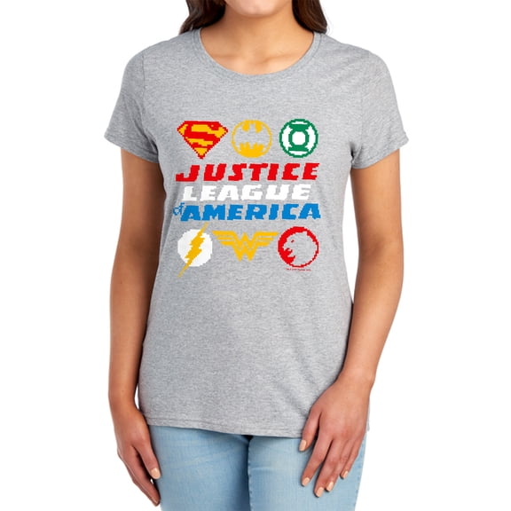 JLA Pixel Logos Women's T Shirt, Athletic Heather, Small
