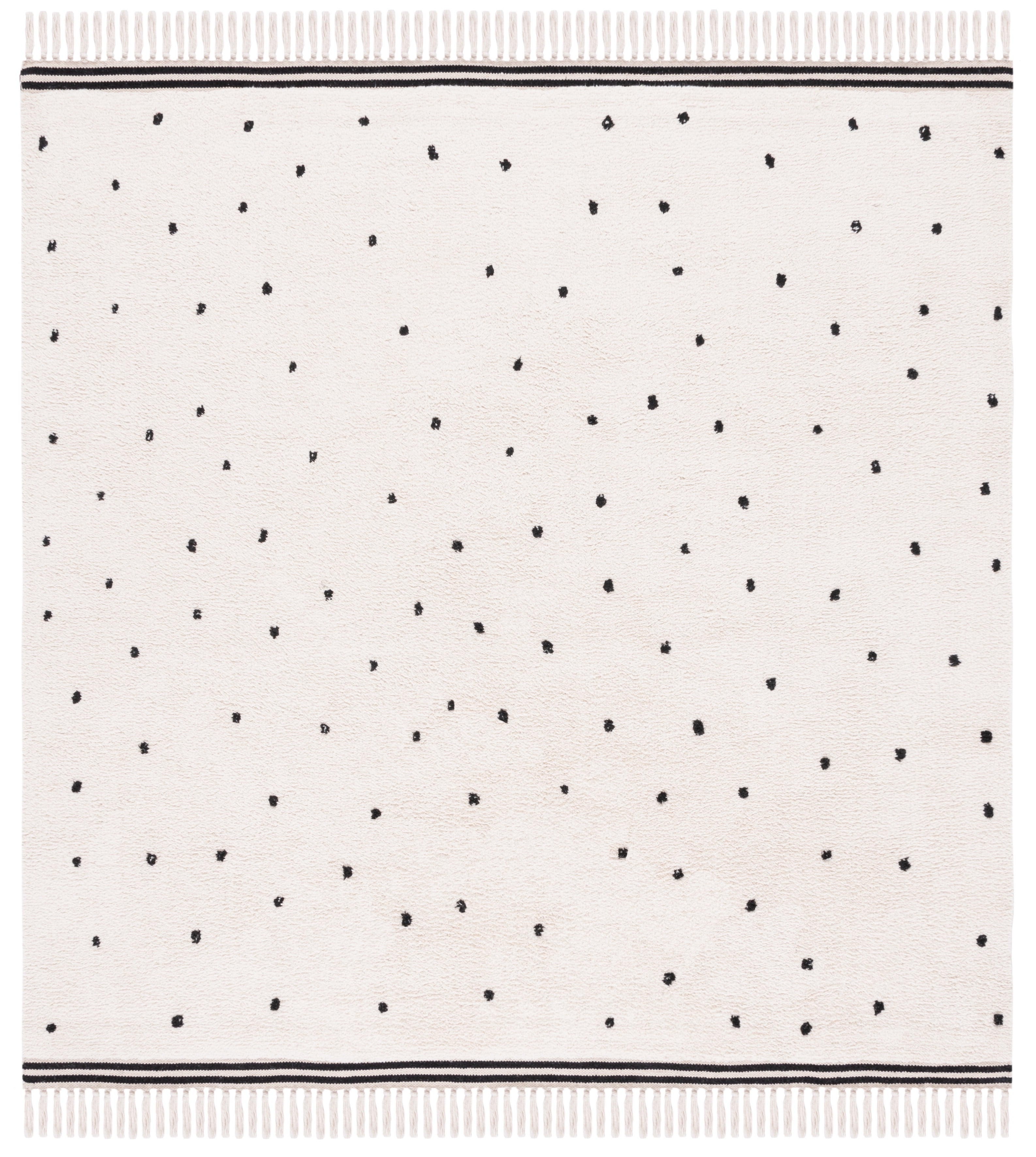 SAFAVIEH Easy Care Leptis Polka Dot Cotton Machine Washable Area Rug, Ivory/Black, 8' x 8' Square
