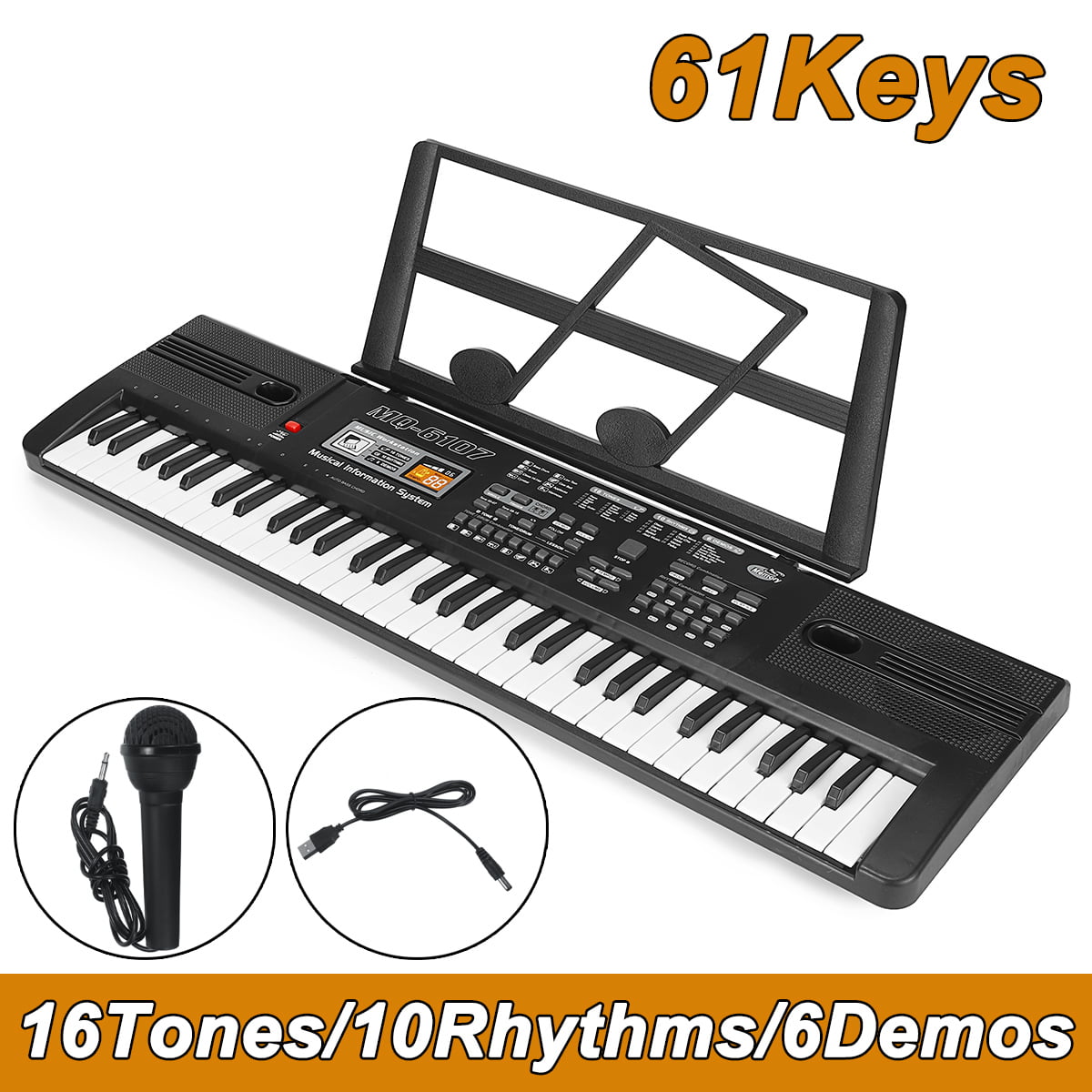 Pro Digital Piano Keyboard 61 Key Portable Electronic Instrument with Mic 