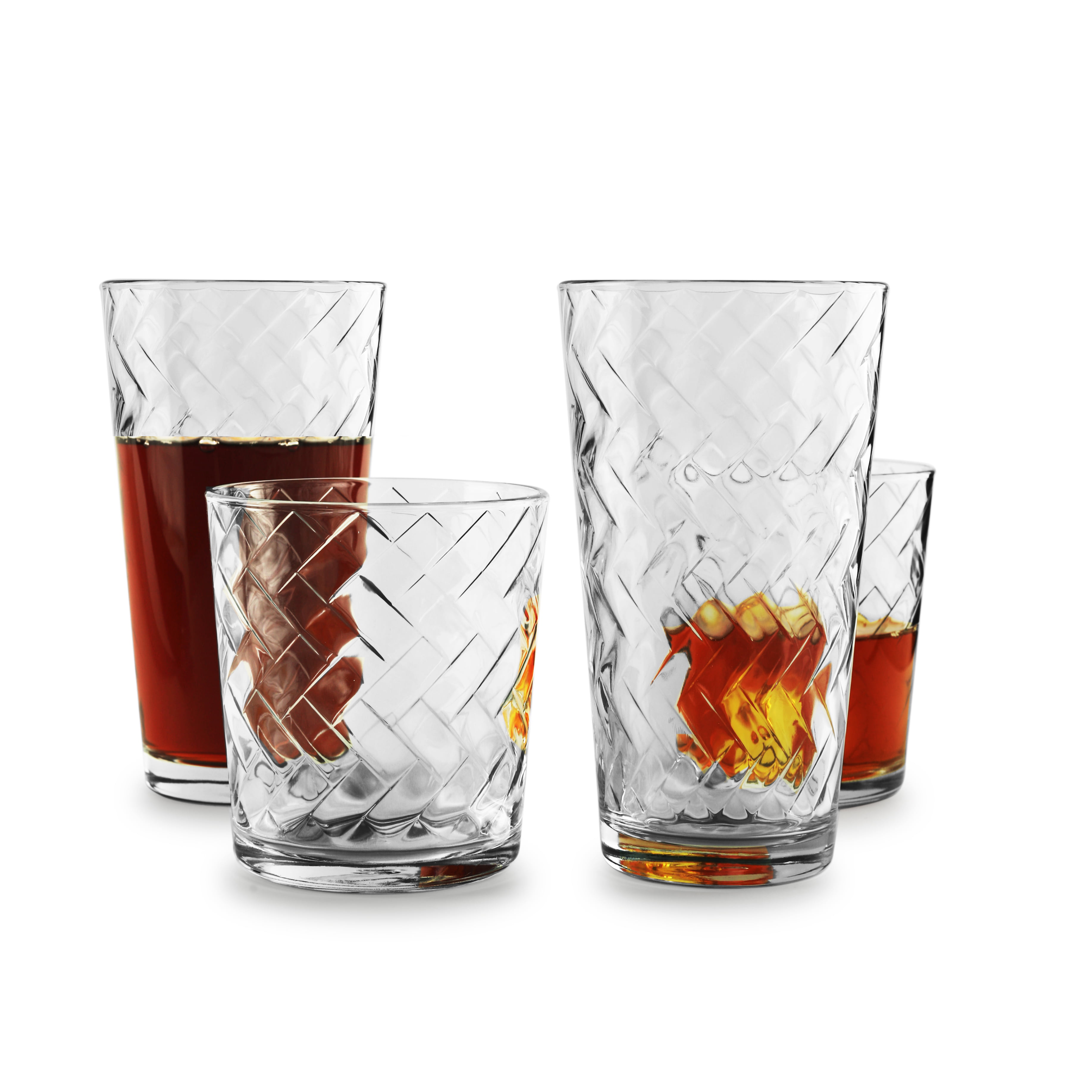 Set of 16 Heavy Base Ribbed Durable Drinking Glasses Includes 8 Cooler Glasses 17oz and 8 Rocks Glasses 13oz