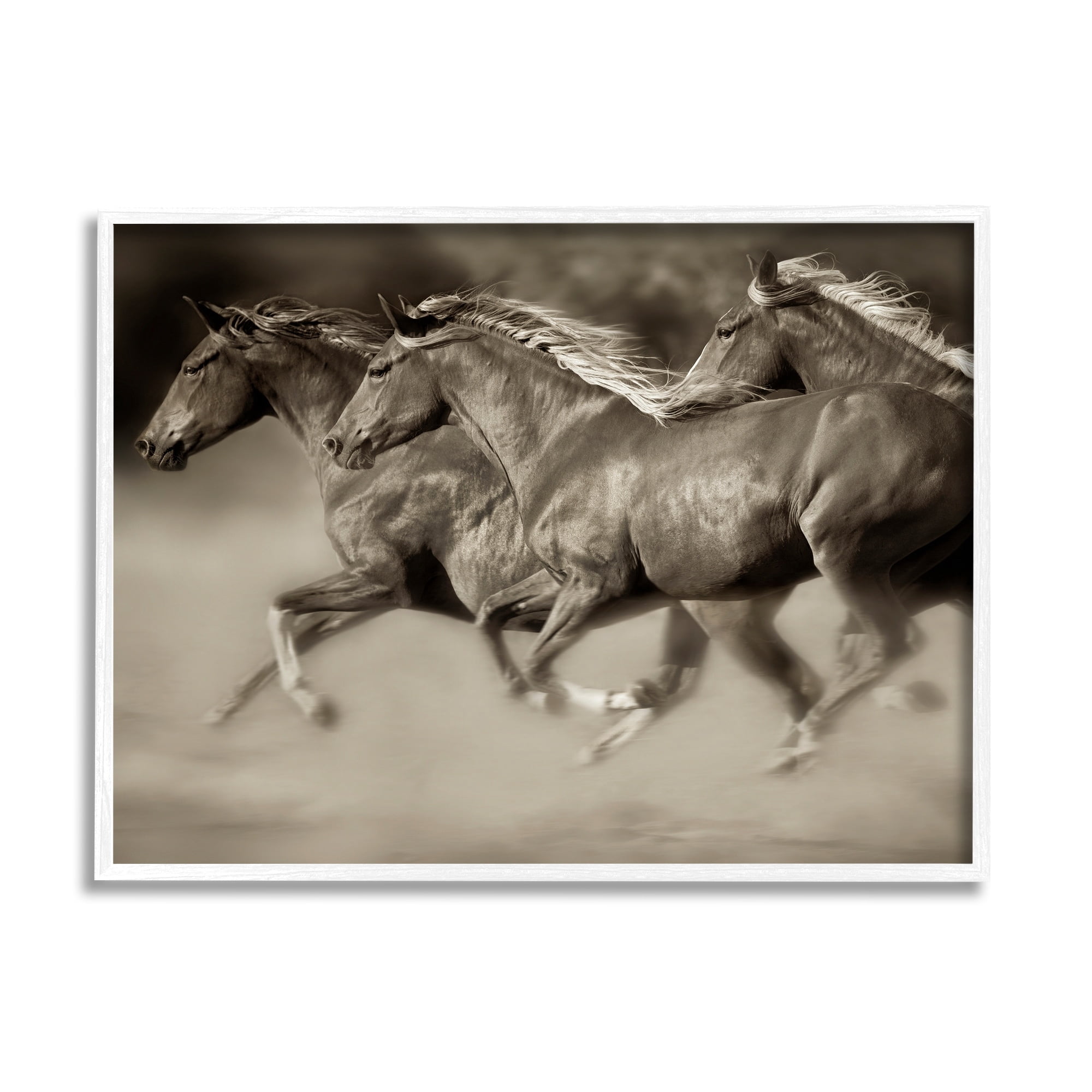 Stupell Industries Galloping Horse Herd Trotting Wild Animal Photography Photograph White Framed Art Print Wall Art, Design by Lisa Dearing