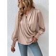 thumbnail image 4 of Blusa de mujer con escote en V, blusa elegante, blusa túnica de manga larga con farol, 4 of 6