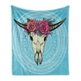 thumbnail image 1 of Boho Soft Flannel Fleece Throw Blanket, Skull of Buffalo with Colorful Flowers on Horns and Faded Color Mandala Background, Cozy Plush for Indoor and Outdoor Use, 50" x 60", Multicolor, by Ambesonne, 1 of 6