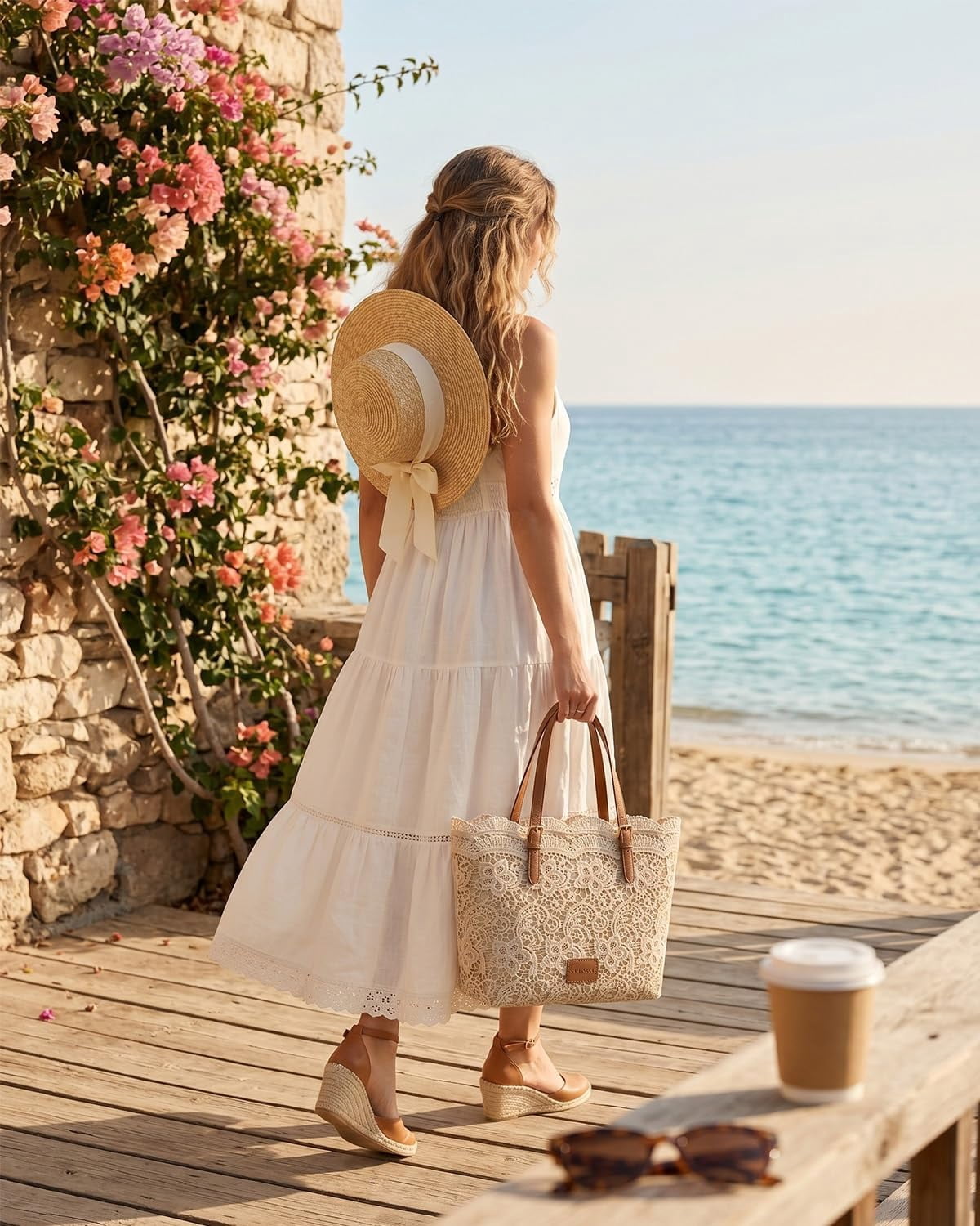 TripleHBB Vintage Lace Kiss Lock Shoulder Bag Summer Straw Handbags for Women,2026 Crochet Kiss Lock Aesthetic Cute Large Tote Purses,Stylish Functional Women's Handbag