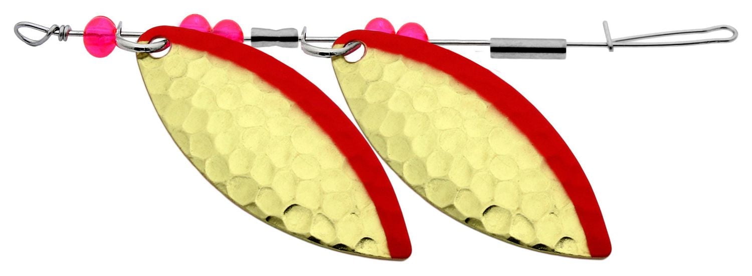 Gibbs G-0062-175HBRS Willow Leaf Double In-Line Spinner, 1-3/4", Ham Brs Red Stripe w/Red Beads, In-Line Spinner, 1-3/4"