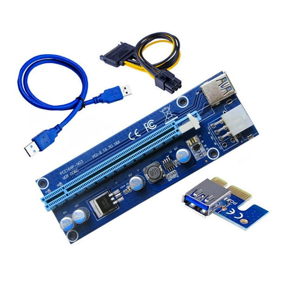 Langgg VER006C PCI-E Riser Card PCI PCIE 1X to 16X Extender Adapter USB 3.0 Cable SATA 6Pin Power for Mining Miner 30cm1m Cable Blue 1M 5Set