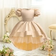 thumbnail image 2 of CAIVO Girls Bubble Sleeved Dress O-Neck Princess Dress Trendy Toddler Child Daily Wear, 2 of 9
