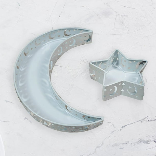 Eid Mubarak Bandejas para Servir, moon Artistic Eid Mubarak Party Servir Vajilla Postre Pastelería Bandeja Soporte de Exhibición Decoración Del H Blanca perfecl Bandeja de servir