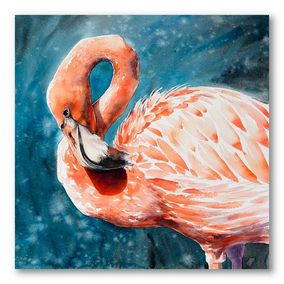 Designart ' Pink Flamingos Love Birds In Blue Water II ' Farmhouse Canvas Wall Art Print