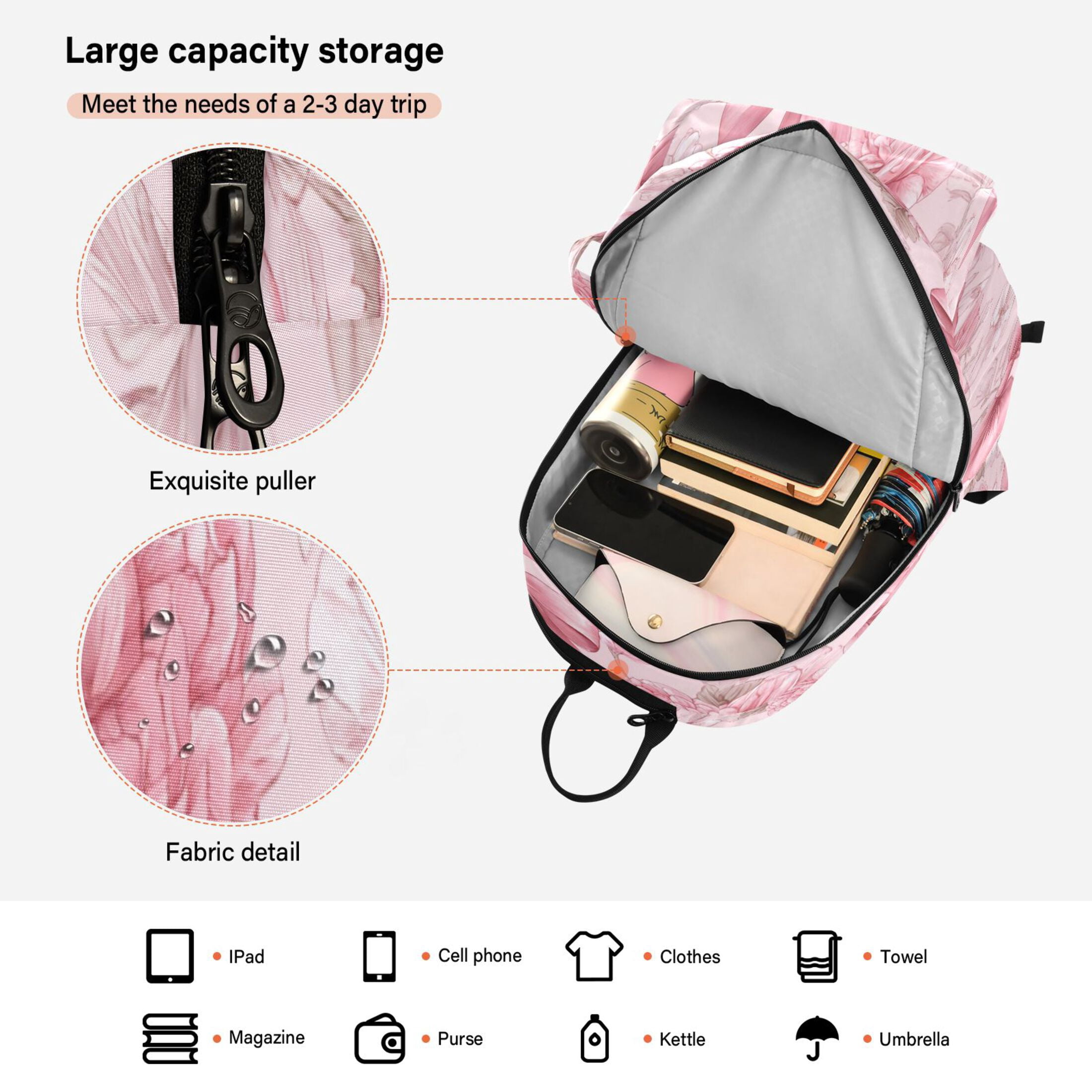 2 Racquet Holder Tennis Backpack Tennis Racket Covers Gym Bags Pink Bows and Peony Flowers