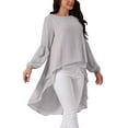 thumbnail image 4 of Women's High Low Tops Lantern Long Sleeve Round Neck Dressy Casual Chiffon Asymmetrical Tops Blouse M Grey, 4 of 5