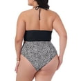 thumbnail image 4 of DARING DIVA Plus Size Halter Ruched Bathing Suit Set for Women 3X Black White, 4 of 5