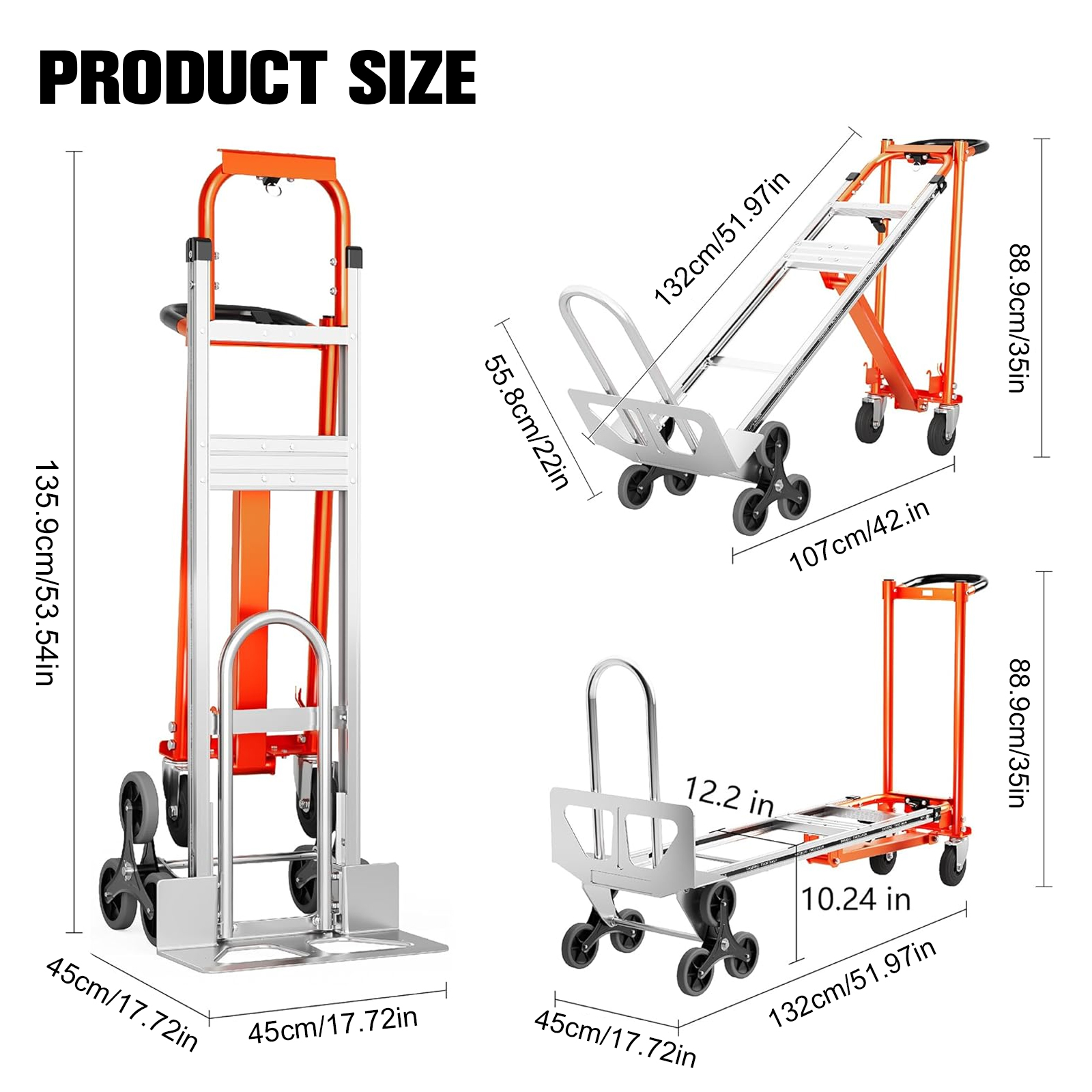 Qiyester Aluminum Hand Truck Dolly 3 in 1 Folding Convertible Stair Climbing Cart with Handle Wheels for Transport Moving Shopping Home, Office, Warehouse