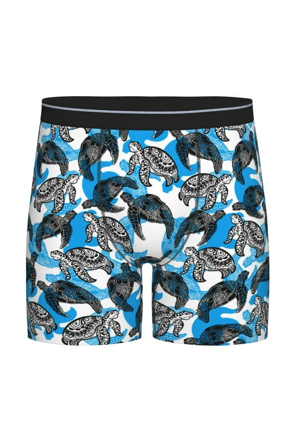 Sea Turtle Life Pattern Men's Athletic Long Leg Briefs , Performance Stretch UnderwearMoisture-Wicking