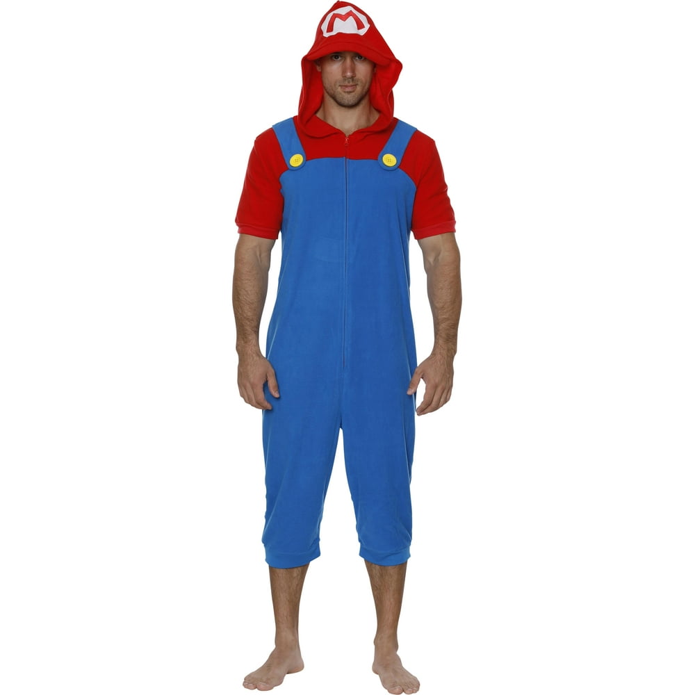 Super Mario Bros. Mens Union Suit Super Mario Costume Hooded Onesie
