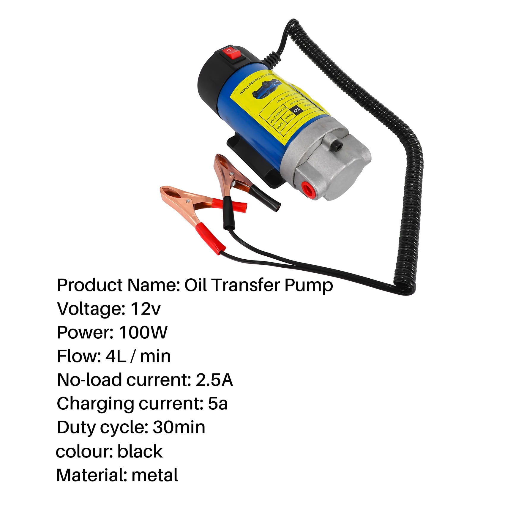 12V Electric Scavenge Suction Transfer Change Pump Oil Transfer Pump 1-4L/Min Motor Oil Extractor Pump for Car,1 * Oil Transfer Pump 3 * Hose 2 * Battery Clamps