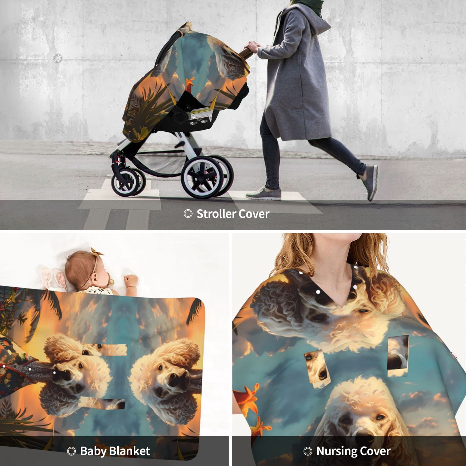 Car Seat Cover Baby - Flower Field Poodle Breathable Infant Car Seat Cover for Baby Carseat, Lightweight Comfort Baby Essentials Must Haves Newborn Stuff for Girl Boy