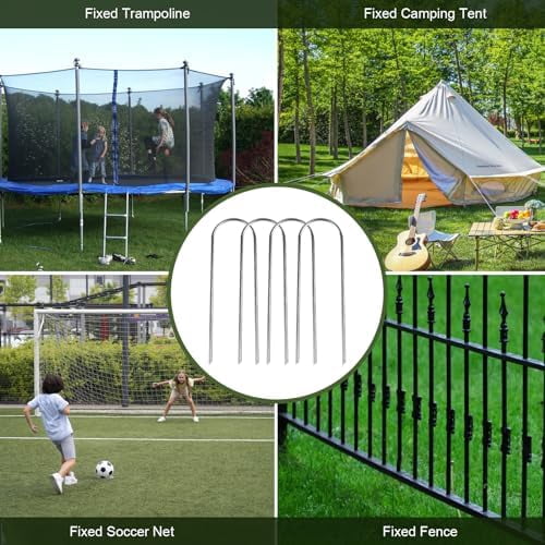 Jointown 8 Pcs Galvanized Trampoline Stakes-10 Inch, Heavy Duty Anti-Rust Garden Stakes, Ground Stakes, Garden Galvanized Landscape Staples Stakes for Trampoline, Camping Tent, Soccer Goal, Silver