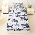 thumbnail image 3 of jejeloiu Ocean Sketch Shark Twin Sheets,Bubbly Ocean Background Bedding For Boys,Blue White,3pcs,1 Fitted Sheet and 1 Pillowcase, 3 of 6