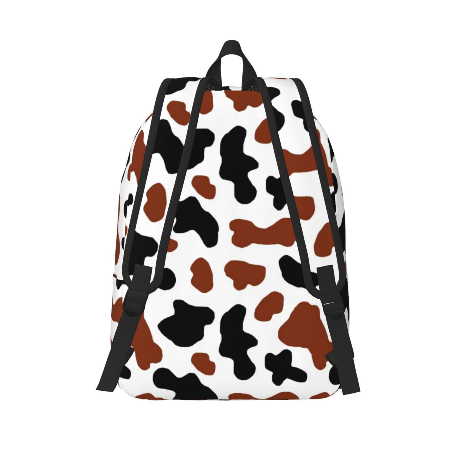 Picia Brown Black Cow Printed Canvas Daypack - Stylish and Durable Vintage Compact Backpack - Class, Work, Travel, or Laptop Bookbag,Organized Compartments-Medium