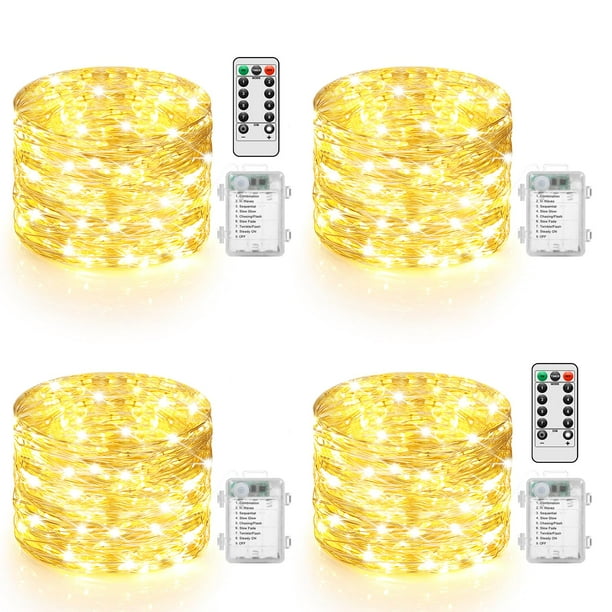 Luces de cadena Lakumu 4 paquetes 10m 100 LEDs con temporizador y control remoto, luz cálida