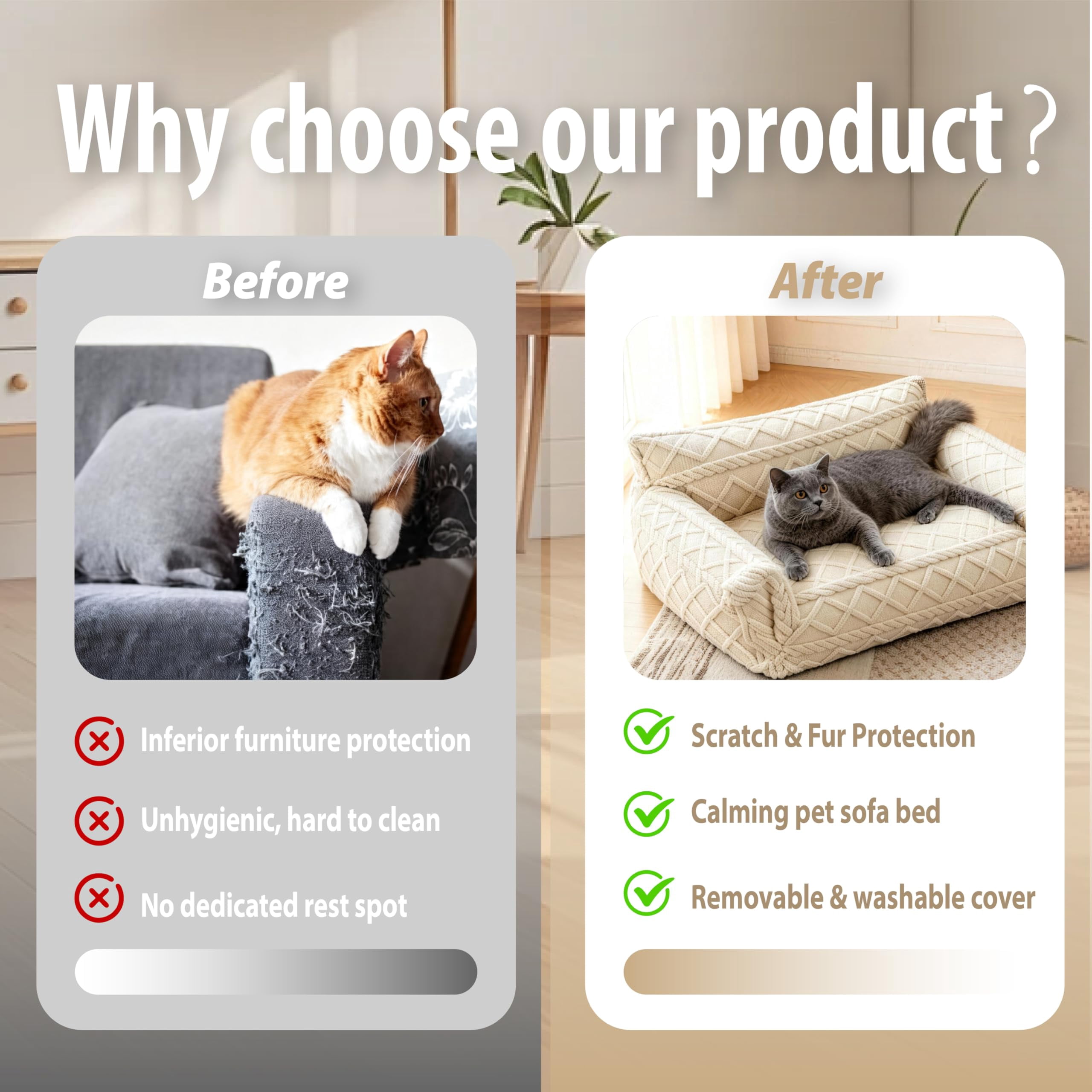 Plush Calming Pet Sofa Bed – Large Dog & Cat Couch Bed with Removable Cover, Furniture Protector Mat for Couch & Car, Soft Cozy Pet Bed
