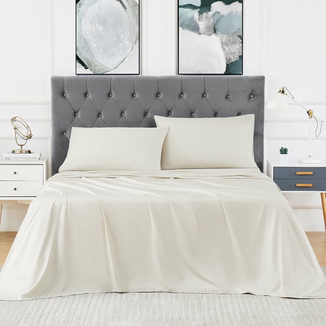 Bamboo Sheets Set of 4 - Rayon from Bamboo Cooling Bed Sheets, 16" Deep Pocket Fitted Sheet for Hot Sleepers, Queen Size Soft Wrinkle-Resistant Bedding
