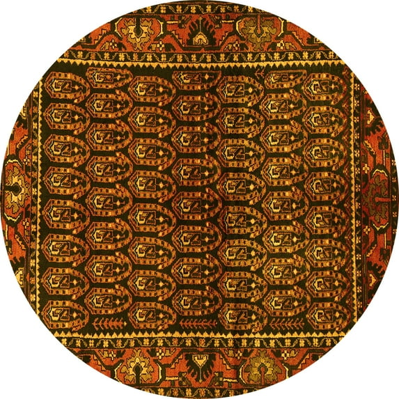Ahgly Company Machine Washable Indoor Round Persian Yellow Traditional Area Rugs, 4' Round