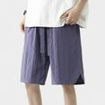 thumbnail image 4 of YLSDY Fashion Men's Summer Casual Cotton Linen Shorts with Drawstring Elastic Waist, Beach Shorts with Pockets, Outdoor Fashion Purple XL, 4 of 7
