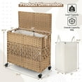 thumbnail image 3 of Costway 110L Laundry Hamper with Wheels Clothes Basket Lid & Handle & 2 Liner Bags Natural, 3 of 10
