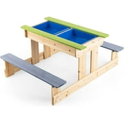 KOTEK Kids Picnic Table for Outdoors, 4 in 1 Wooden Sand and Water Table with Removable Tabletop & 2 Storage Bins, Indoor Activity Sensory Table and Chair Benches Set Art Play Table for Patio & Yard