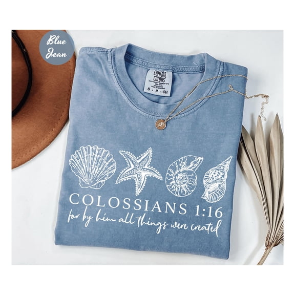 Seashell Bible Verse Shirt, Ocean Life Coastal, Faith Apparel, Oversized Beach Tee, Baptism Teen Girl Gift