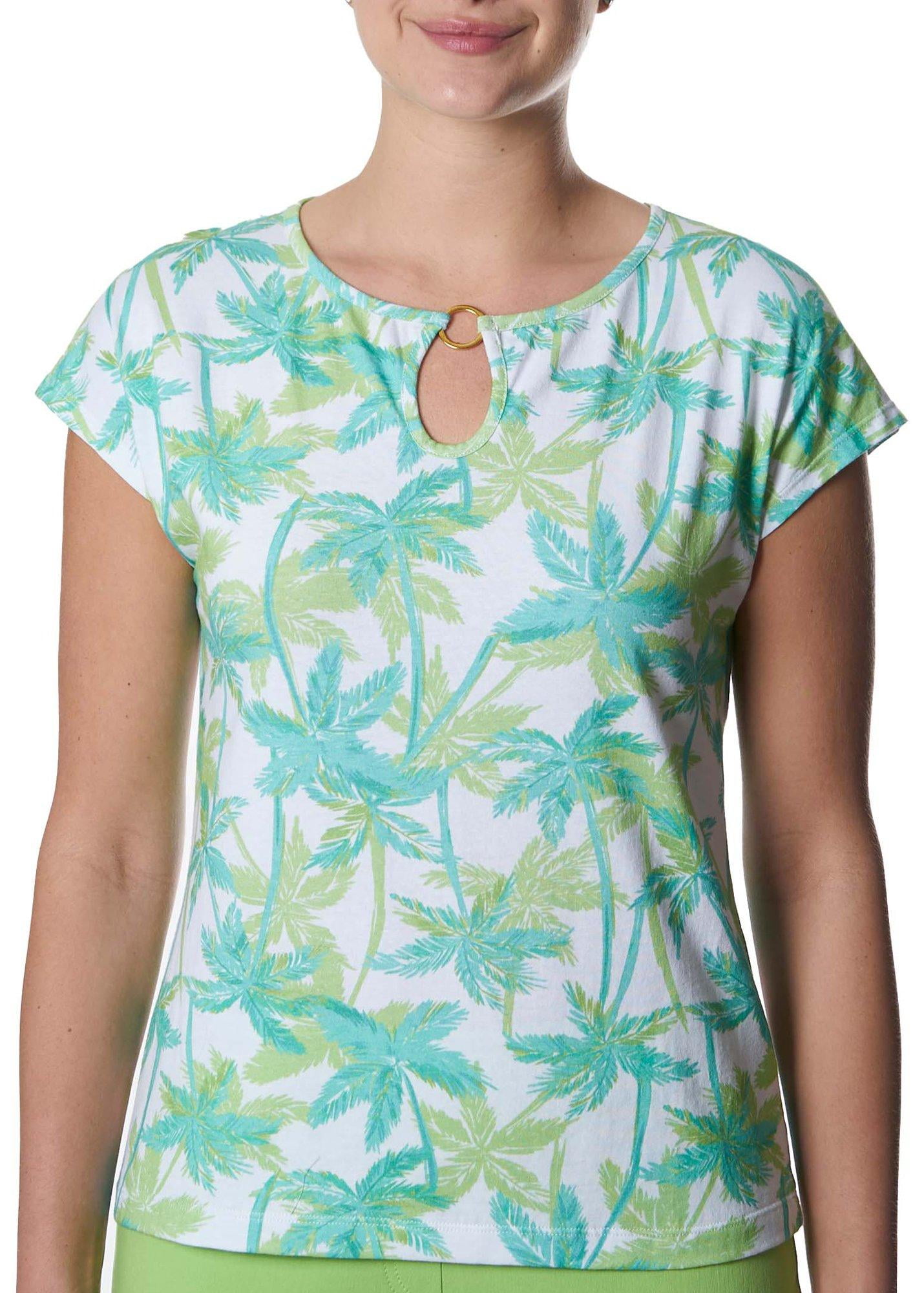 Hearts of Palm Womens Palms Ring Neck Short Sleeve Top Large White