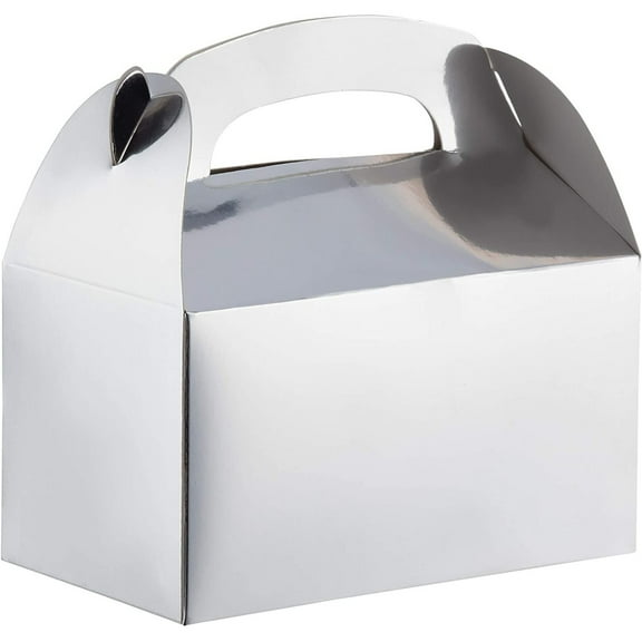 Juvale Metallic Silver Party Favor Boxes - Sturdy 300 GSM Cardstock Gift Box - Easy Pop-Up Metallic Gable Containers - Versatile Silver Candy Container for Treats - Pack of 24, 6.2 x 3.6 x 3.4 in
