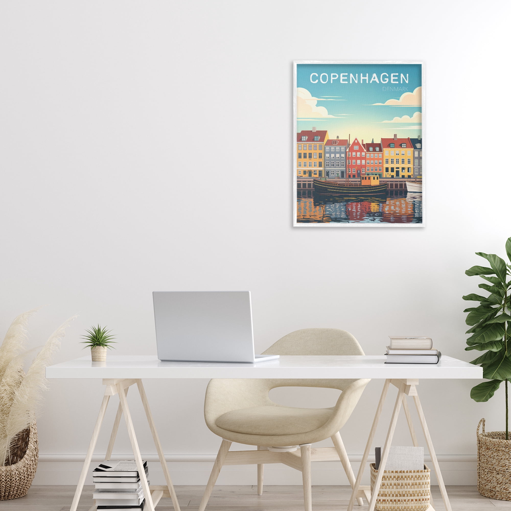 Stupell Industries Copenhagen Cityscape with River White Framed Giclee Art, design by Andreas Magnusson