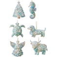thumbnail image 2 of huayou Sea Glass Style 6 Piece Hanging Ornament Set W Seahorse Turtle Dog Angel Cow Tree for Christmas Nautical Holiday Decoration Cozy Warm, 2 of 9