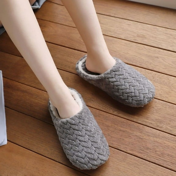 Weloille Soft Bottom Mute Home Indoor Slippers Couple Cloth Home Non-slip Slippers, Flocking Upper Warm Plush Cotton Slippers
