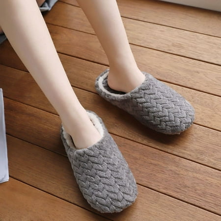 

Hinvhai Casual Cute Slippers for Women Fall Winter Clearance Warm Indoor Solid Color Plush Comfort Fleece Lining Non Slip Soft Sole Slippers Shoes Gray 44-45