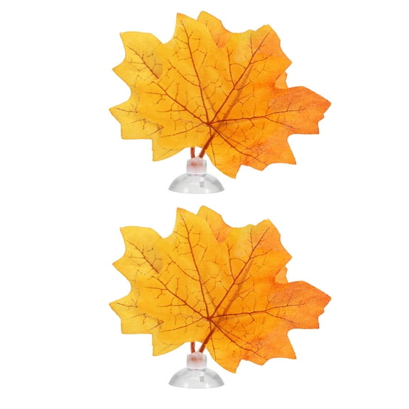 Unique Bargains 2pcs Betta Fish Leaf Pad Hammock Resting Hide Plants Decor Yellow Orange 3.94"x3.54" with Suction Cup