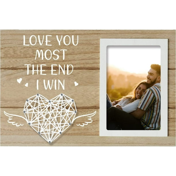 Marco de fotos romántico para amantes, regalos de compromiso, bodas, para parejas comprometidas, luna de miel, viaje, marco de fotos - Te amo más, el final, gano - Foto de 4 x 6 pulgadas