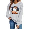 thumbnail image 6 of Gamivast Halloween Graphic Sweatshirts for Women Cute Ghost with Coffee and Pumpkin Print Long Sleeve Pullover Fall Tops Lightweight Comfortable Crewneck Casual Jumper Gray XL, 6 of 6