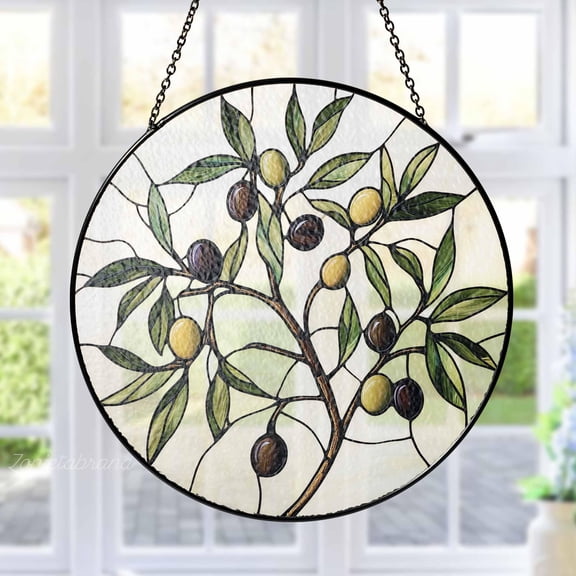 Olive Branch Glass Suncatcher, Olive Suncatcher, Olive Window Hanging Decor, Kitchen Suncatcher Decor, Bar Cart Decor, Olive Lovers Gift