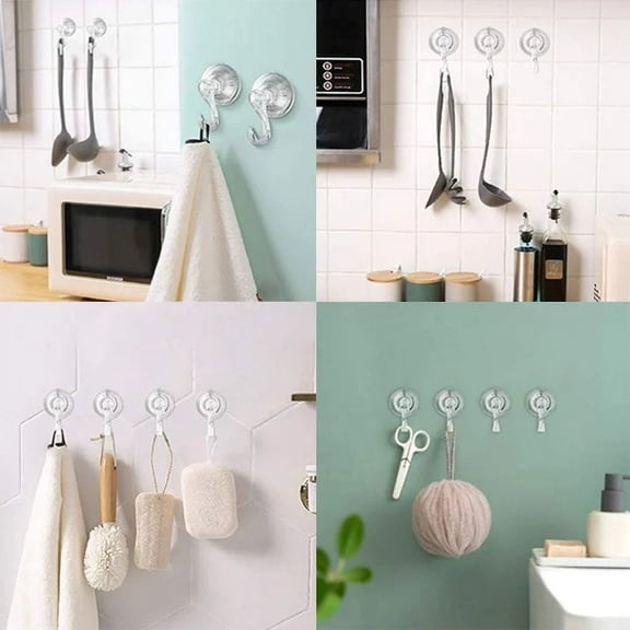 Blukids 6Pcs Suction Cup Hooks, Small Clear Shower Suction Hooks Heavy Duty Vacuum Suction Cups with Hooks Removable Reusable Bathroom Suction Hooks for Tile Wall Window Glass Door(C)